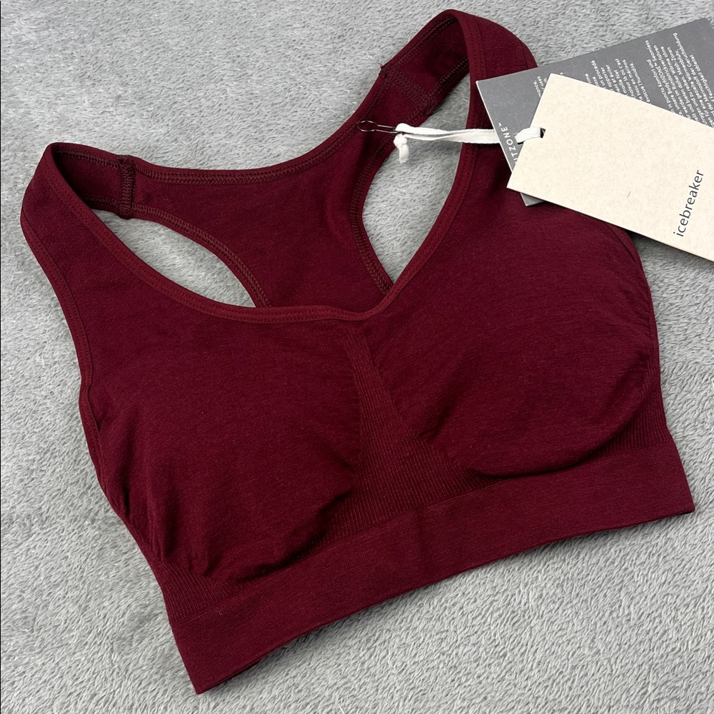 NEW Icebreaker XS‎ Merino Wool Blend Red Training Seamless Sports Bra Minimalist